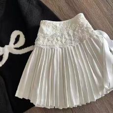 批发甜美风白色西装半身裙女2026春季新款高腰蕾丝拼接<b class='q'>短裙</b>a字<b class='q'>百褶</b>裙