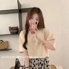 批发韩国东大门2026春夏小香风短袖上衣女V领爱心纽扣短款薄外套