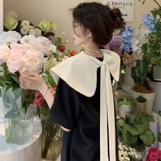 批发赫本风蝴蝶结娃娃领<b class='q'>连衣裙</b>女夏季2025新款韩版宽松小个子甜美裙子