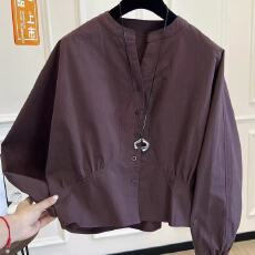 批发<b class='q'>韩版</b>时尚设计感蝙蝠袖衬衫女2026秋季新款宽松圆领显瘦衬衣上衣
