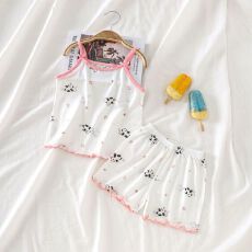 批发夏季新款冰丝女童背心吊带套装甜美公主女孩薄款卡通风无袖上衣