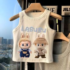 批发labubu拉布布新款<b class='q'>夏</b>季男女小中儿童背心短款短袖t恤圆领上衣休闲T