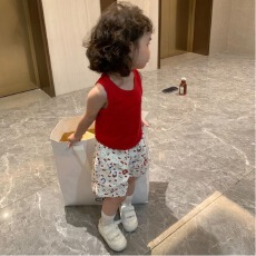 批发女童纯棉背心夏季套装新款KT短裤两件套<b class='q'>儿童</b>小吊带套装中小童服装