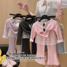 批发儿童女童<b class='q'>春</b>秋套装2025新款宝宝休闲韩系两件时尚两件套时尚假两件