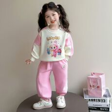 批发女童卫衣2025套装新款拉布<b class='q'>春</b>秋洋气儿童卡通宝宝休闲中大童两件套