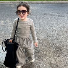 批发女童秋季灰色长袖裤子套装2025新款韩版童装儿童秋装运动两件套