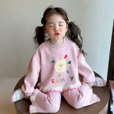 批发儿童花边卫衣套装<b class='q'>春</b>秋款2025公主新款儿童洋气时尚运动俩件套宽松