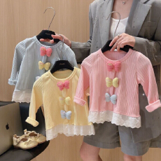 批发女<b class='q'>宝宝</b>春秋款可爱卫衣女童花边下摆甜美<b class='q'>长袖</b>儿童洋气蝴蝶结秋装