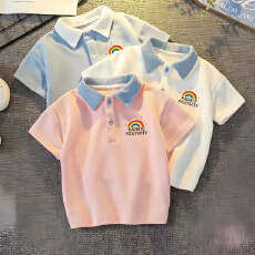 批发夏季新款卡通洋气男女儿童<b class='q'>宝宝</b>可爱翻领短袖T恤polo衫上衣童装潮