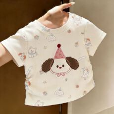 批发夏季新款卡通洋气女孩<b class='q'>t</b><b class='q'>恤</b>儿<b class='q'>童装</b>宝宝可爱小狗刺绣印花短袖<b class='q'>T</b><b class='q'>恤</b>上衣