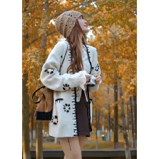 批发小个子中长款毛衣外套女2025秋季超火巨好看的宽松印花针织<b class='q'>开衫</b>