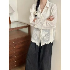批发高级提花刺绣<b class='q'>长袖</b>衬衫<b class='q'>外套</b>女装早秋2025新款大码胖MM轻薄衬衣上衣