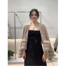 批发2025秋冬新daily矜贵真狐狸毛皮草外套亮丝V领小巴针织开衫毛衣女