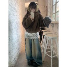 批发0818很秀美式<b class='q'>街头</b>双面穿座山雕毛毛外套短棉服女秋冬季保暖夹克潮