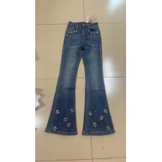 批发欧货2025秋季新款轻奢时尚高腰显瘦<b class='q'>烫钻</b>微喇<b class='q'>牛仔裤</b>洋气百搭长裤