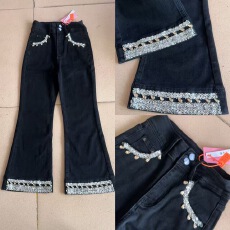 批发<b class='q'>正品</b>哥家2025春秋新款修身气质小香风微喇弹力休闲裤女九分裤女