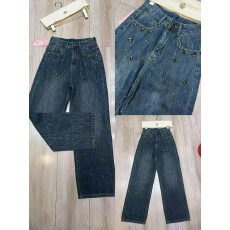 批发蓝色<b class='q'>烫钻</b><b class='q'>牛仔裤</b>女2025秋冬新款重工高级感百搭高腰显瘦宽松直筒裤