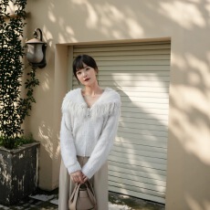 批发流苏海军领亮丝毛衣外套<b class='q'>短款</b>仿水貂秋冬加厚拉链<b class='q'>针织</b><b class='q'>开衫</b>大翻领