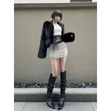 批发高街黑色拼皮假两件西装皮草高级感环保水貂毛绒保暖外套<b class='q'>秋</b>冬