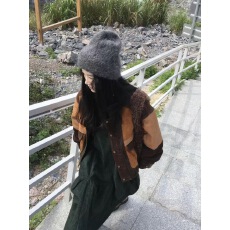 批发BUWAN STUDIO 复古反绒皮夹克拼接色外套女冬宽松设计感<b class='q'>街头</b>上衣