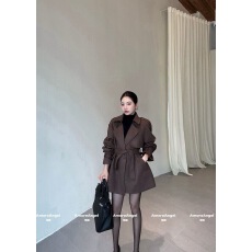 批发Amoreangle秋冬新款通勤简约麂皮绒<b class='q'>西装</b>领<b class='q'>双排扣</b>中长风衣女