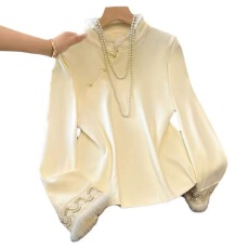 批发配国风马甲的打底衫秋冬盘扣立领新中式上衣刺绣长袖内搭<b class='q'>t</b><b class='q'>恤</b>女款