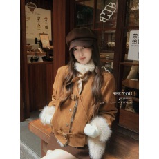 批发2025秋冬超好看韩系棕色金属扣设计显瘦保暖甜妹风穿搭短外套女