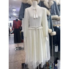 批发新中式国风修身<b class='q'>长裙</b>女冬季2025新款珍珠盘扣蕾丝拼针织长袖连衣裙