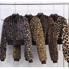 批发复古豹纹毛茸茸立领短款夹克<b class='q'>女</b>2025秋冬新款韩版宽松休闲夹棉外套