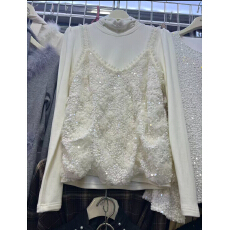 批发高级感气质套装女2025<b class='q'>秋</b>冬新款钉珠高领打底衫蕾丝吊带背心两件套