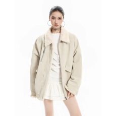 批发美式复古羊羔毛翻领棉服女冬季慵懒氛围感加厚保暖超好看棉衣外套