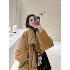 批发环保皮草两面穿皮毛一体羊羔毛机车服秋冬宽松加厚麂皮毛毛外套女