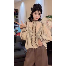 批发设计感气质洋气圆领加绒衬衫女2025冬季新款宽松休闲百搭减龄上衣