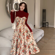 批发外贸红色战衣红色上衣套装气质名媛高级感小香风<b class='q'>连衣裙</b>子两件套韩