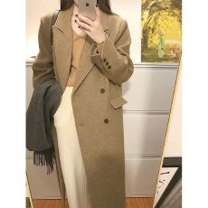 批发秋冬中长款高级感宽松休闲加厚西装式外套小个子赫本风毛呢大衣女