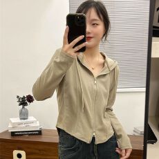 批发原版做工2026年秋修身显瘦收腰双头拉链连帽卫衣女开衫外套女