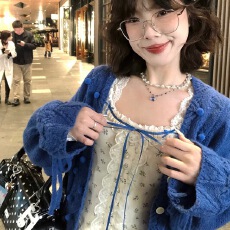 批发两件减十元“蓝莓奶酪”小碎花木耳边<b class='q'>蕾丝</b>蝴蝶结长袖内搭上衣