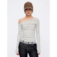 批发9266studio 25aw 舒适感修身打底衫<b class='q'>长袖</b>碎花假两件纯欲风上衣