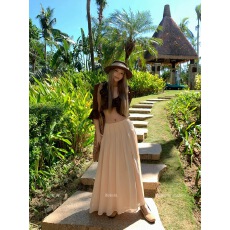 批发8uioio '易梦玲同款'荷叶边v领长袖衬衫女春新款气质显瘦a字<b class='q'>长裙</b>