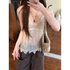 批发蒜尼尼清透小波浪花边<b class='q'>网纱</b>清透肌理感吊带气质通勤<b class='q'>上衣</b>1104