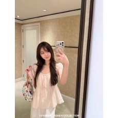 批发塞西莉亚浪漫蕾丝花边天丝苎麻小上衣<b class='q'>女</b>装U领短袖