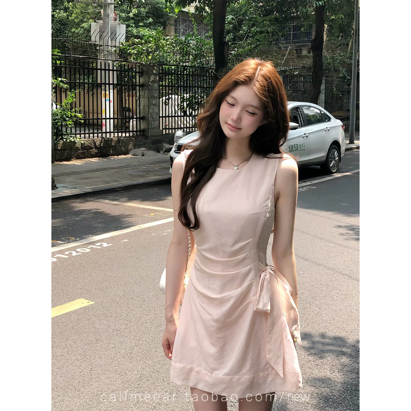BY27661# 晚风邂逅蝴蝶结绑带收腰天丝亚麻背心裙连衣裙夏 服裝批發女裝批發服飾貨源