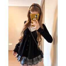 批发<b class='q'>明星</b>同款umoumo乌蘑‘柔蝶小札’蝴蝶结假两件娃娃衫波点T恤