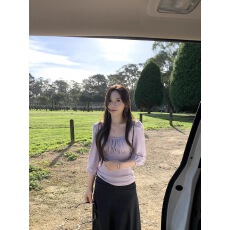 批发黄只只zzpalette 芭蕾少女 温柔气质风显瘦方领褶皱<b class='q'>中袖</b>打底