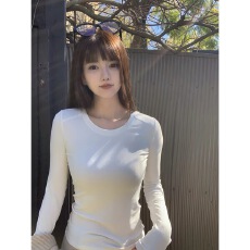 批发mayluo罗女士__肩部小心机  露锁骨圆领  内里磨绒暖感<b class='q'>长袖</b>tee