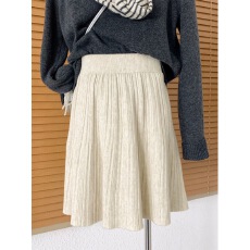 批发DB家春季新品软糯韩系百搭针织半裙 学院百褶弹力高腰A字伞裙短裙