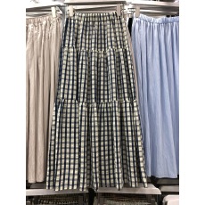 批发文艺森系格子拼接显瘦高腰半身裙女2025春夏新款梨型身材中长裙子