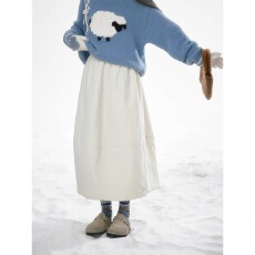 批发罐头士多所 裙子女2025秋季新款百搭棉感松紧腰白色半身裙长裙