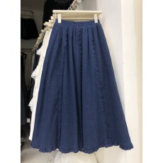 批发森系甜美木耳花瓣边A字伞裙秋冬复古休闲口袋细格纹半身裙中长裙