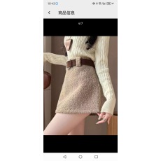批发白色水貂毛<b class='q'>半身裙</b>女秋冬新款软糯毛呢包臀裙<b class='q'>高腰</b>A字短裙裤配腰带